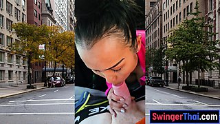 Thai MILF big cock car blowjob in public