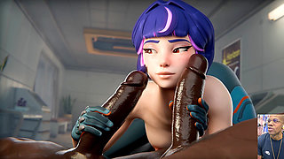 Jill Valentine Stuffing Her Tight Bald Pussy with a Dildo, Juno Swallowing BBC Cum and Jerking off a BBC