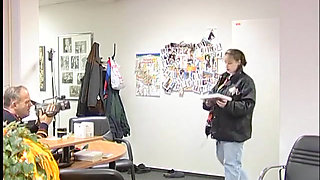 Pregnant brunette blowing old pals dick