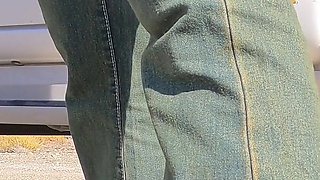 Ebony MILF Taking a Piss Next to the Road and Gets Hubby to Lick Her Pussy Clean After