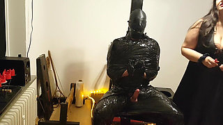 Foil Bondage Slave Part 2 - Cling Film Mummified and Edged to Madness