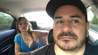 Hot girl masturbates in Uber driver's car