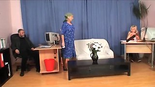 Boss Fucks Young Blonde Secretary While Old Cleaning Lady Helps