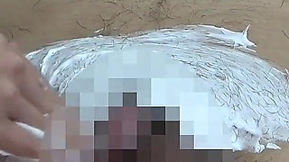 Female Boss Shaves Pubic Hair of Male Employees for Lingerie Models, Draws Lingerie on His Bodies, and Colors It with Hot Wax