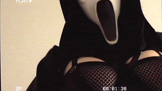 Horny Ghostface Girlfriend - big ass babe in fishnets with big naturals fucked in POV homemade