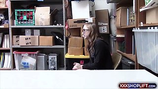 Geek shoplifter chick gets punished with a huge cock