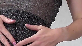 Oiled Sheer Outfit & Pantyhose Tease & Foot Job