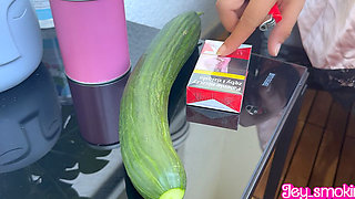 Smoking a Marlboro 100s and Fucking My Cunt with a Cucumber