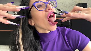 Finger Snapping and Sucking Fingers with Long Nails, Glasses and Face, New Shape and New Length