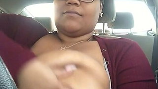 Solo bbw driving showing big saggy boobs