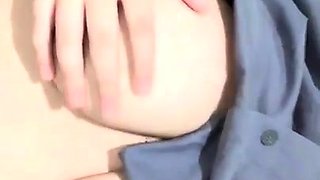 Busty curly brunette with big boobs fucks on couch