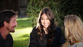 Outdoors video of FFM threesome with Cherie Deville and Riley Reid