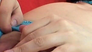 Young pregnant lady rubs one out on the sofa