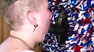 Memorial Day Glory Hole Tom boy in halter top gives blowjob  and get fucked by bbc
