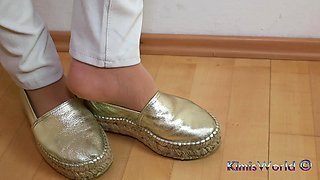 Tight Jeans, Glitter Espadrilles & Nylon Feet Close-up
