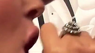 Brunette babe in high heels gets face and anally fucked