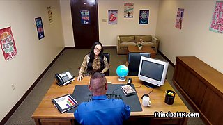 Busty Tits mommy drops tiger top and rides principals knob