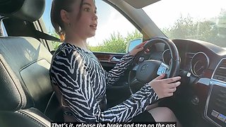 Brunette Girlfriend Rides Hard in Public Car POV Scene