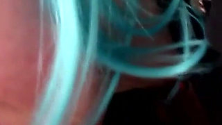 Horny MILF in Blue Wig Hardcore Fucked Moans Like Crazy