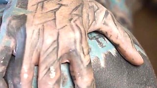 Tattooed Woman Testing Fuck Machine with Her Anal