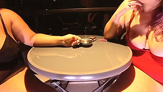 Girl Smoking and Literally Relaxing Without Panties on the Balcony of the Apartment