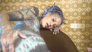 Tattooed Woman Testing Fuck Machine with Her Anal
