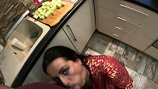 Red and Gold Dress Kitchen Play - Spanking, Blowjob, Doggy & Intense Orgasm 298
