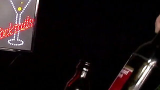 Brunette big ass wife in nylons takes DP action in the bar