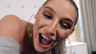 Saucy blonde chick Abella Danger gets oiled up and sodomized in bed