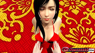 Tifa Lockhart In Red Short Dress Explode Big Cock Using Her Big Tits As Masturbator
