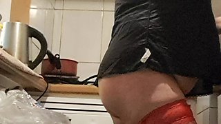 MILF with Red Stockings in the Kitchen