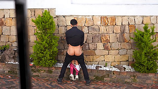 Latina with a petite figure dominated by a muscular lad