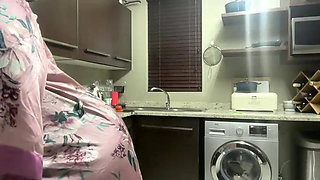 Ebony MILF Moaning and Stripteasing in Kitchen