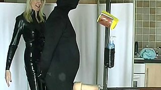 Slave fucks my fake pussy
