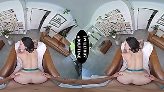 Nathan Bronson and Charlotte Sins enjoy passionate and intense sex on the sofa in vr