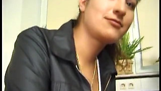 Young brunette bitch fingered while blowing dick