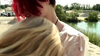 Blonde has cunt fingered outdoor