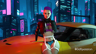 Neon Heat. Passionate sex with busty hot street girl in the neon room