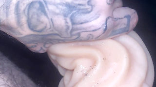 Pocket pussy makes hard thick cock cum