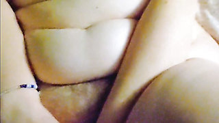 Fat wife with saggy tits rubs hairy pussy to orgasm (slo-mo)