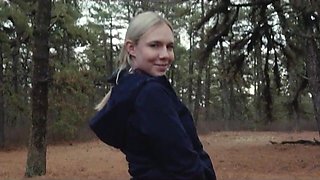 Two sick perverts take bubble ass MILF for a crawl into the woods