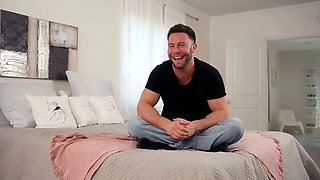 Wonderful Violet Starr grips Seth Gamble's crotch in a flamy comeback sesh