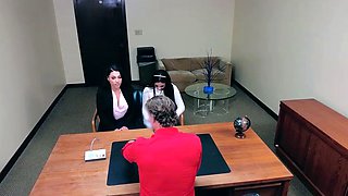 Threeway with the busty vice principal and Latina secretary