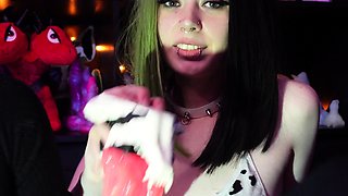 Extreme close up on her pussy taking toys