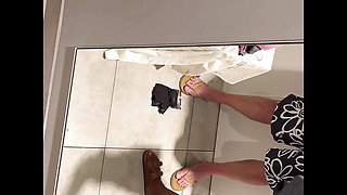 Sexy Black MILF Blows Her Daddy in Change Rooms