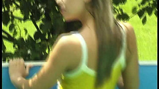 Playful Horny Blonde Teen Teases in Pool - Wet Bikini Slips & Body Play