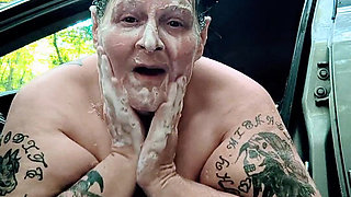 Camping Tramp Asshole Full of Cum Better Wash off in Front of Anyone