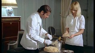 Posh blonde lady gives her clothed man a quick blowjob