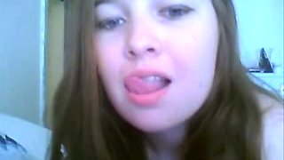 My sensual GF sucks her fingers and shows her cameltoe in webcam solo