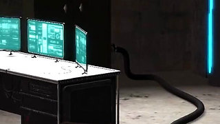 Sci-fi BDSM in the bunker with a sexy young cuffed blonde with many boobs